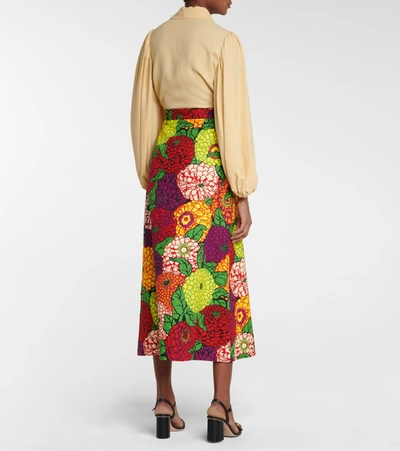 Shop Gucci X Ken Scott Floral Cotton-blend Midi Skirt In Multicoloured