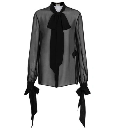 Shop Saint Laurent Neck-tie Silk Georgette Shirt In Black