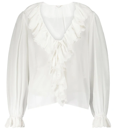 Shop Saint Laurent Ruffled Cotton Blouse In White