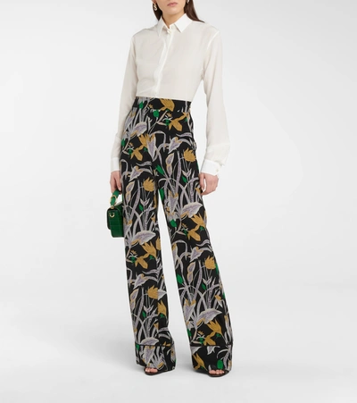 Shop Diane Von Furstenberg Federica High-rise Silk Wide-leg Pants In Black