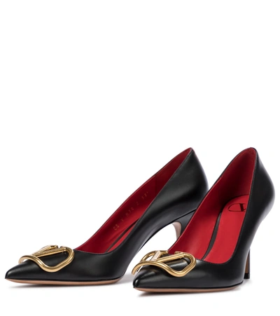 Shop Valentino Vlogo Leather Pumps In Black