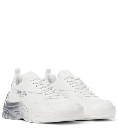 Shop Valentino Gumboy Leather Sneakers In White