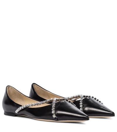 Shop Jimmy Choo Genevi Embellished Leather Ballet Flats In Black