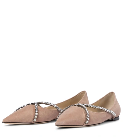 Shop Jimmy Choo Genevi Embellished Suede Ballet Flats In Pink