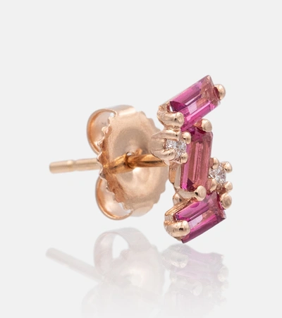 Shop Suzanne Kalan 14kt Rose Gold Earrings With Diamonds And Topaz In Rhodolite/pink Topaz