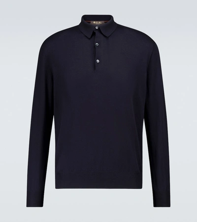 Shop Loro Piana Cotton Long-sleeved Polo Sweater In Blue