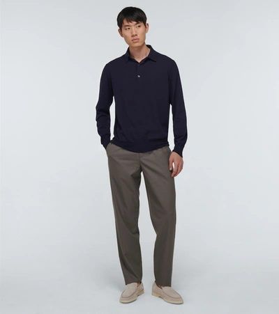 Shop Loro Piana Cotton Long-sleeved Polo Sweater In Blue