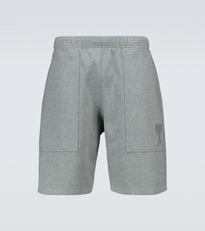 Shop Ami Alexandre Mattiussi Ami De Coeur Cotton Shorts In Grey
