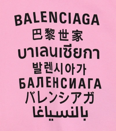 Shop Balenciaga Languages Cotton Jersey Hoodie In Pink