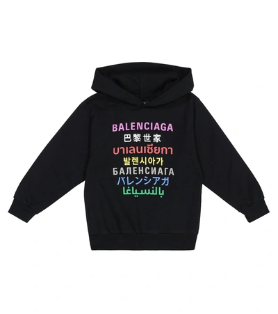 Shop Balenciaga Languages Cotton Jersey Hoodie In Black