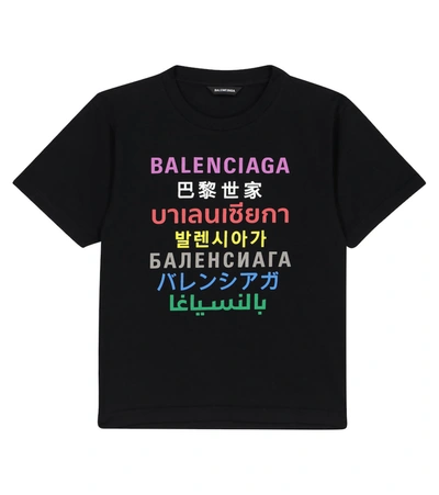 Shop Balenciaga Languages Cotton Jersey T-shirt In Black