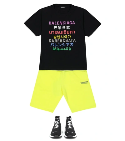 Shop Balenciaga Languages Cotton Jersey T-shirt In Black