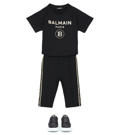 Shop Balmain Logo Cotton Trackpants In Black