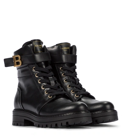 Balmain Kids' B Buckle Leather Boots In Black | ModeSens