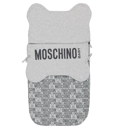 Shop Moschino Baby Printed Cotton Zipped Blanket In Grey
