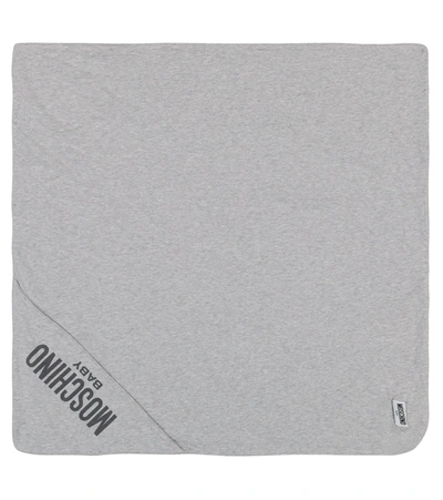 Shop Moschino Baby Printed Cotton Blanket In Grey