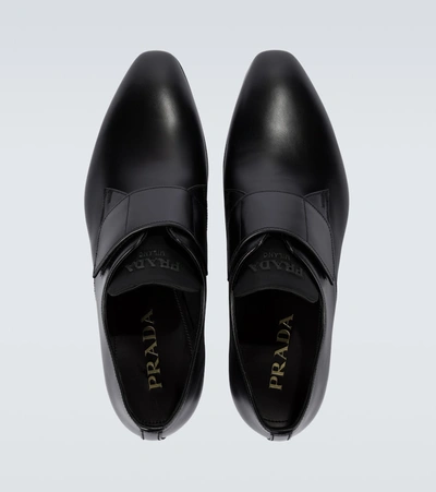 Shop Prada Brushed Leather Derby Shoes In Black