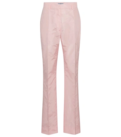 Shop Prada High-rise Straight Silk Taffeta Pants In Pink