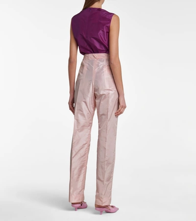 Shop Prada High-rise Straight Silk Taffeta Pants In Pink
