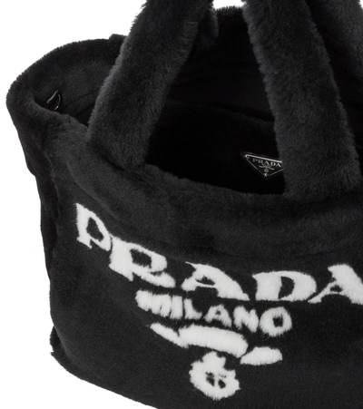 Prada Medium Shearling Tote In Black