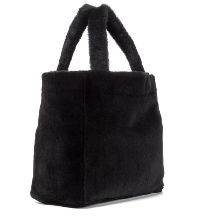 Prada Medium Shearling Tote In Black