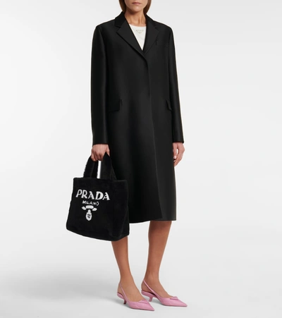 Prada Medium Shearling Tote In Black