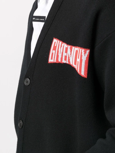 Shop Givenchy Intarsia-knit Logo V-neck Cardigan In Black