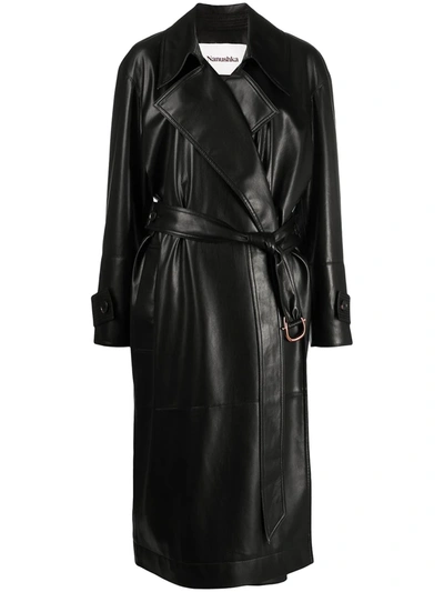 Shop Nanushka Belted Faux-leather Coat In Black