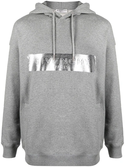 Shop Givenchy Brushed Logo Cotton Hoodie In Grey