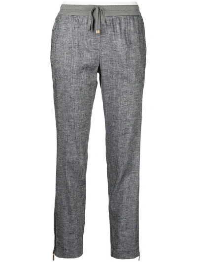 Shop Lorena Antoniazzi Drawstring-waist Cropped Trousers In Grey