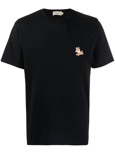 Maison Kitsuné Black T-shirt With Fox Head Patch In Cotton In Black