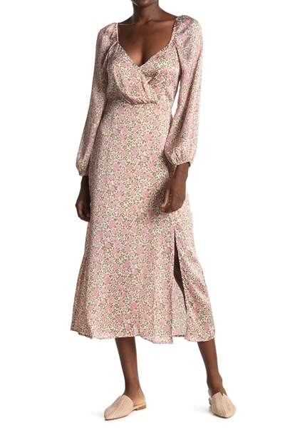 All In Favor Floral Surplice Slit Midi Dress In Pink vine ModeSens