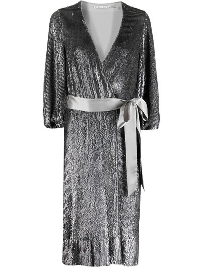 Shop Alice And Olivia Sequin-embellished V-neck Dress In Grey