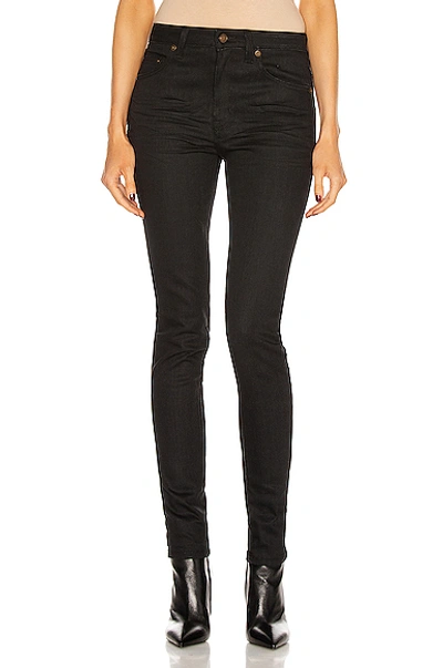 Shop Saint Laurent Medium Waist Skinny Jean In Used Black