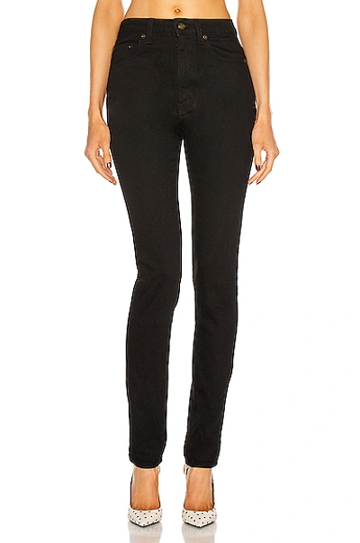 Saint Laurent Wool Straight Tailored Trousers In Worn Black