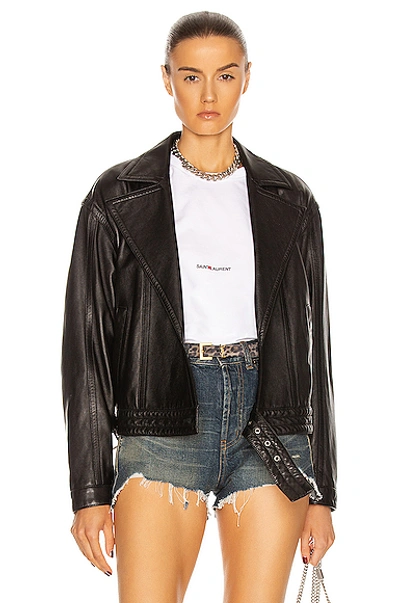 Shop Saint Laurent Oversize Leather Jacket In Noir