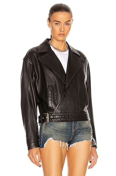 Shop Saint Laurent Oversize Leather Jacket In Noir