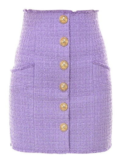 Shop Balmain Short Wool Skirt In Purple