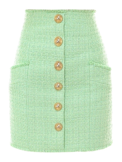 Shop Balmain Short Wool Skirt In Green