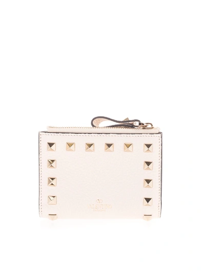 Shop Valentino Rockstud Wallet In Light Ivory Color In White