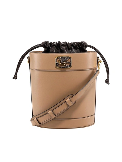 Shop Etro Pegaso Leather Bucket Bag In Beige