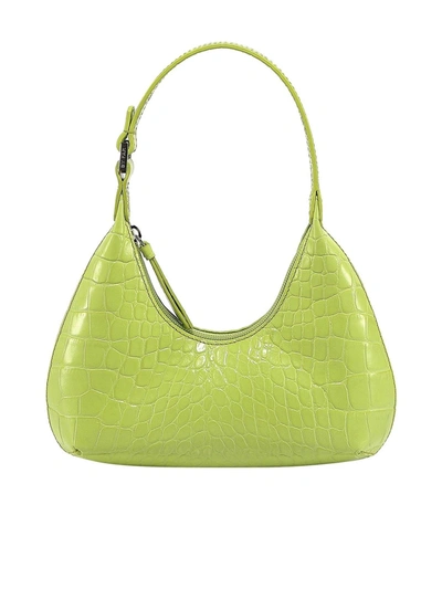 Shop By Far Baby Amber Croc Print Leather Bag In Green
