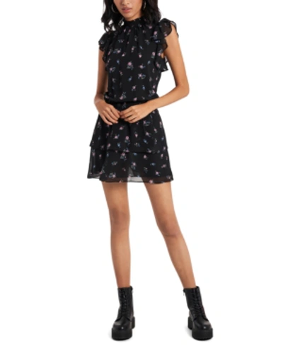 Shop 1.state Smocked-neck Calico-printed Mini Dress In Calico Rich Black