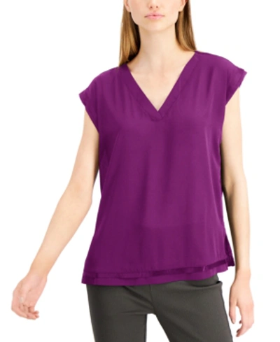 Shop Alfani Knit-back Cap-sleeve Top, Created For Macy's In Alf Fuchsia