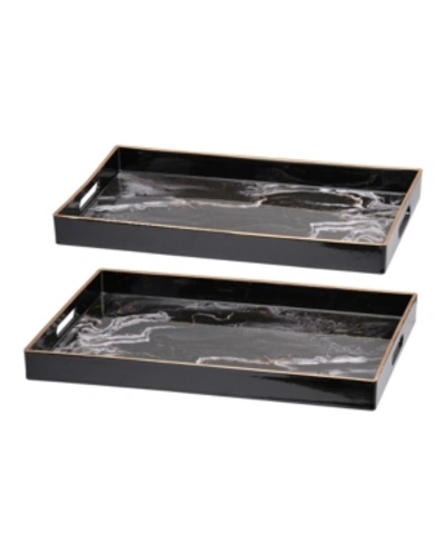 Shop Ab Home Effra Rectangular Trays, Marbled, Set Of 2 In Black