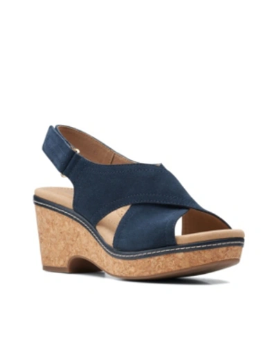 Shop Clarks Women's Giselle Cove Slingback Platform Wedge Sandals In Navy Suede