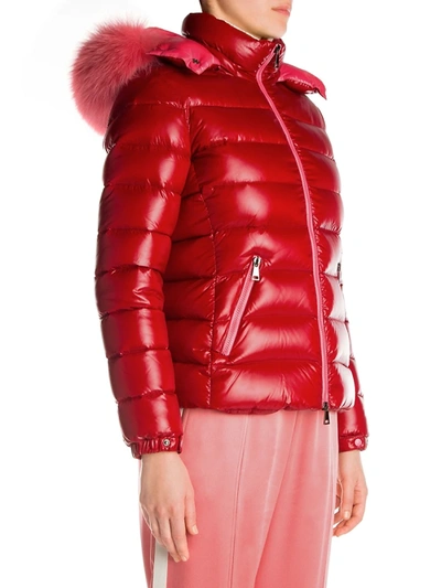 Shop Moncler Women's Bady Fox Fur Trim Puffer Jacket In Dark Red