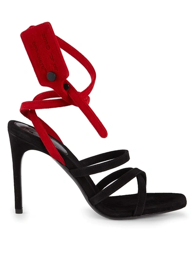 Shop Off-white Women's Zip-tie Suede Stiletto Sandals In Black