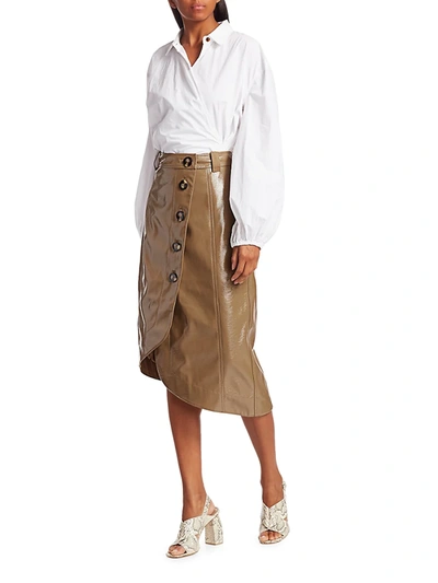 Shop Ganni Women's Asymmetrical Patent Leather Skirt In Ermine