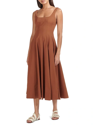 Shop Staud Wells Midi Dress In Biscotti